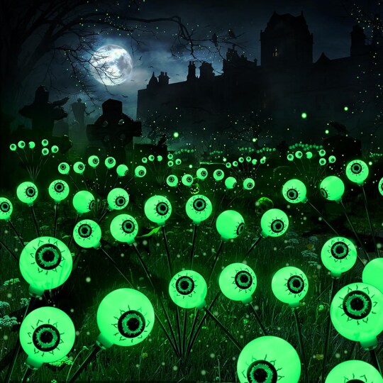 Ohwewant; 2 Packs Solar Halloween Stake Lights for Outdoor Halloween Decorations, 2 Modes Scary Eyeball Solar Halloween Pathway Lights, Waterproof Outdoor Halloween Decor Lights for Yard Patio Pathway; Category:Halloween Lights; Image:1
